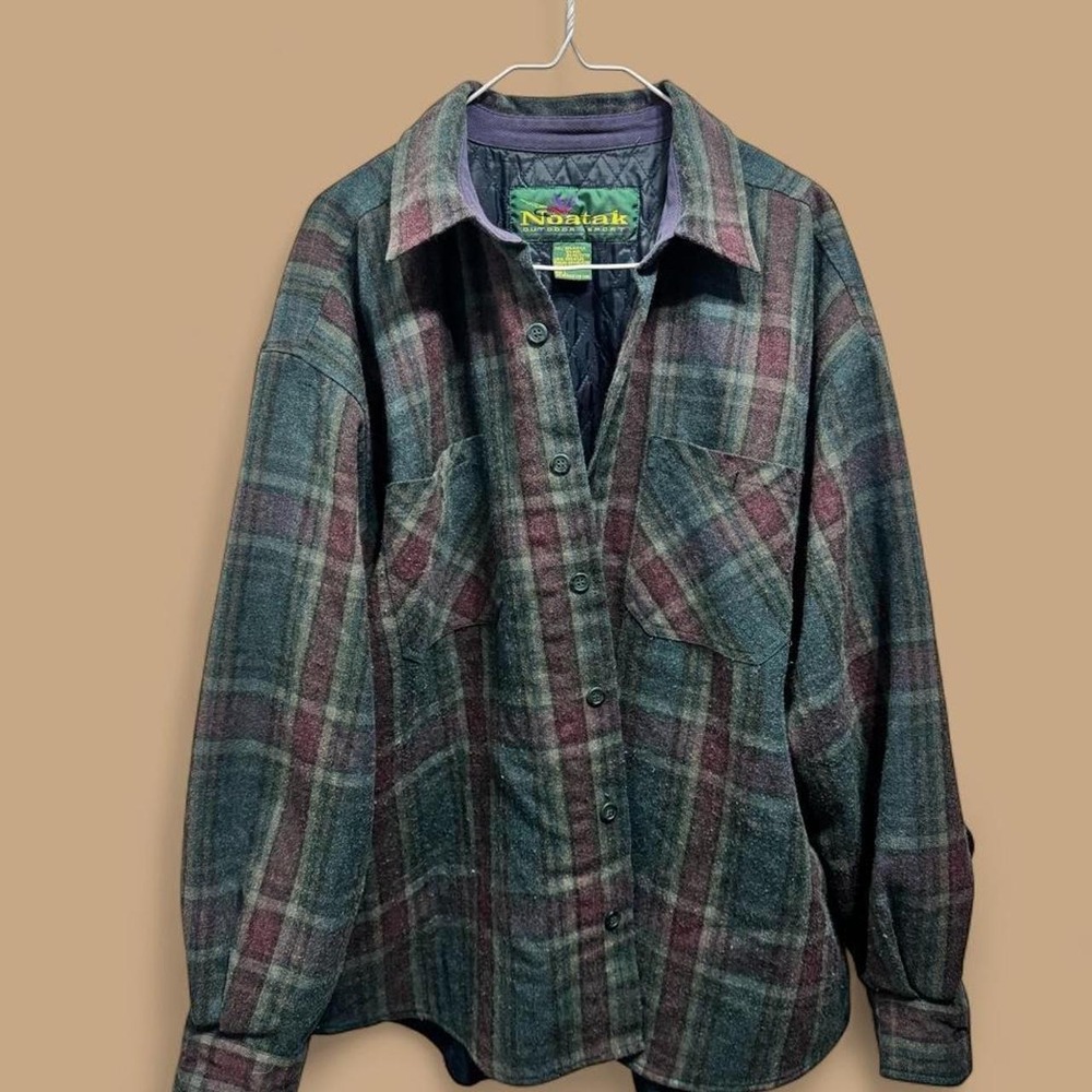 Noatak Outdoor Sport Vintage Plaid Wool Blend Quilted Shirt Jacket Large Green